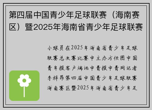 第四届中国青少年足球联赛（海南赛区）暨2025年海南省青少年足球联赛总决赛完赛